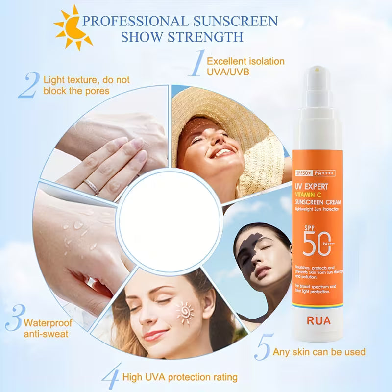 Vitamin C Sunscreen for Face and Body, Non-Greasy, Sweat- & Water-Resistant, Ideal for Outdoor Activities on Sunny Days